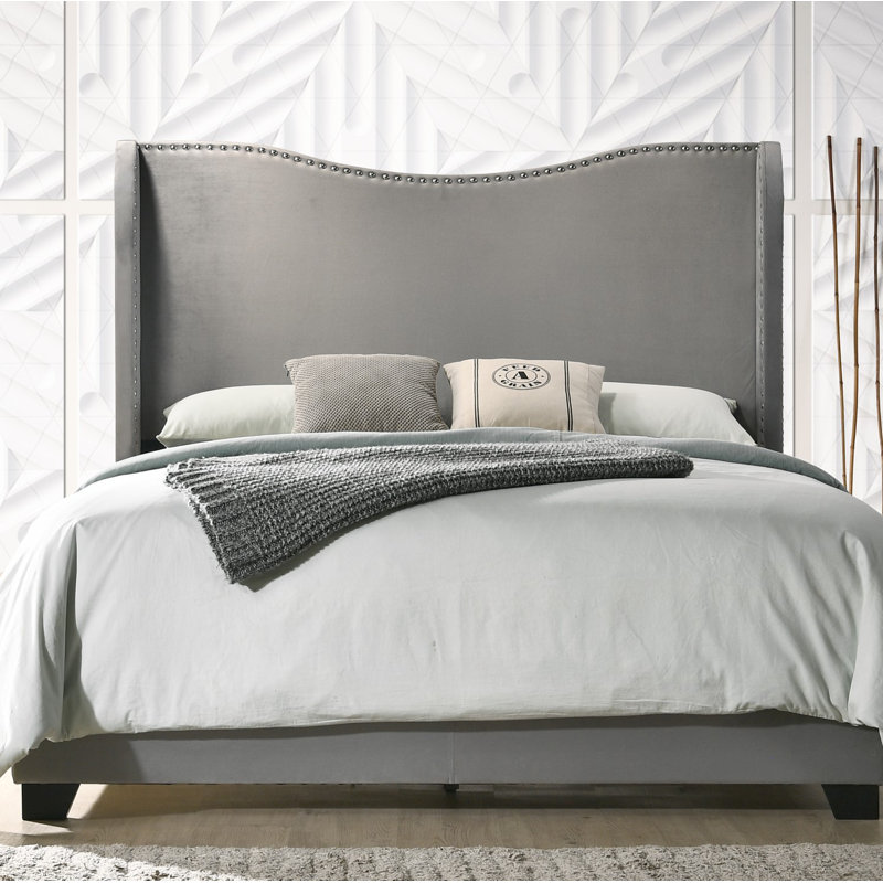 Hudson Oaks Upholstered Wingback Bed, Gray, Full / Double