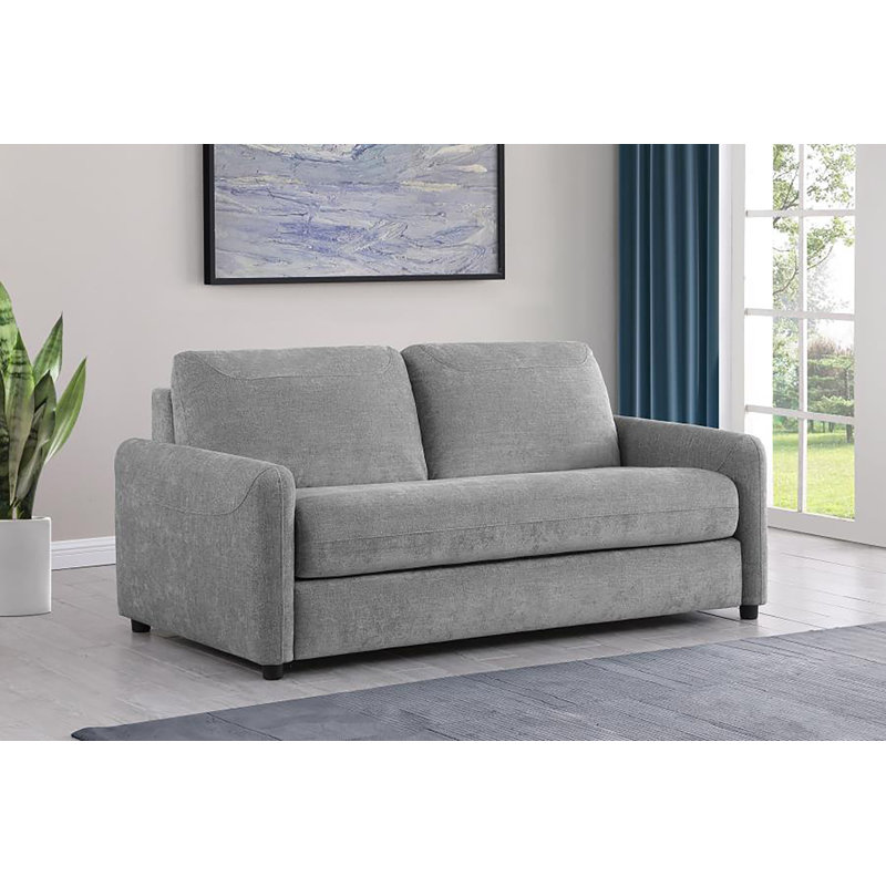 Emiel Upholstered Sofa Sleeper With Queen Mattress, Gray Polyester