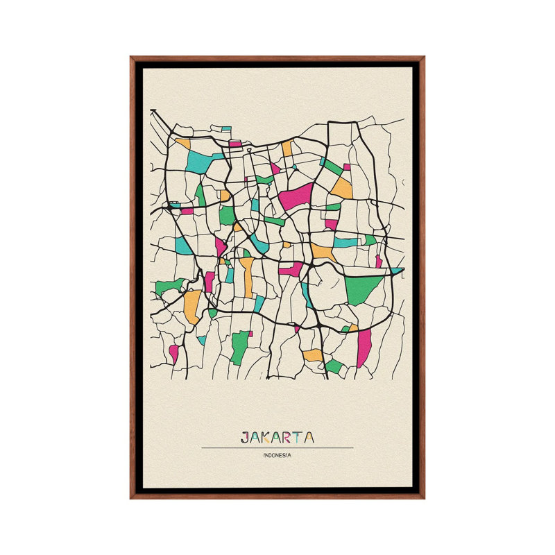 Jakarta, Indonesia Map - Floater Frame Print on Canvas