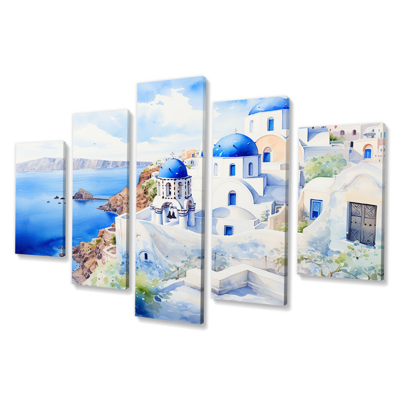 «Blue and White Greek Isles Village II», art mural multipanel en Grèce