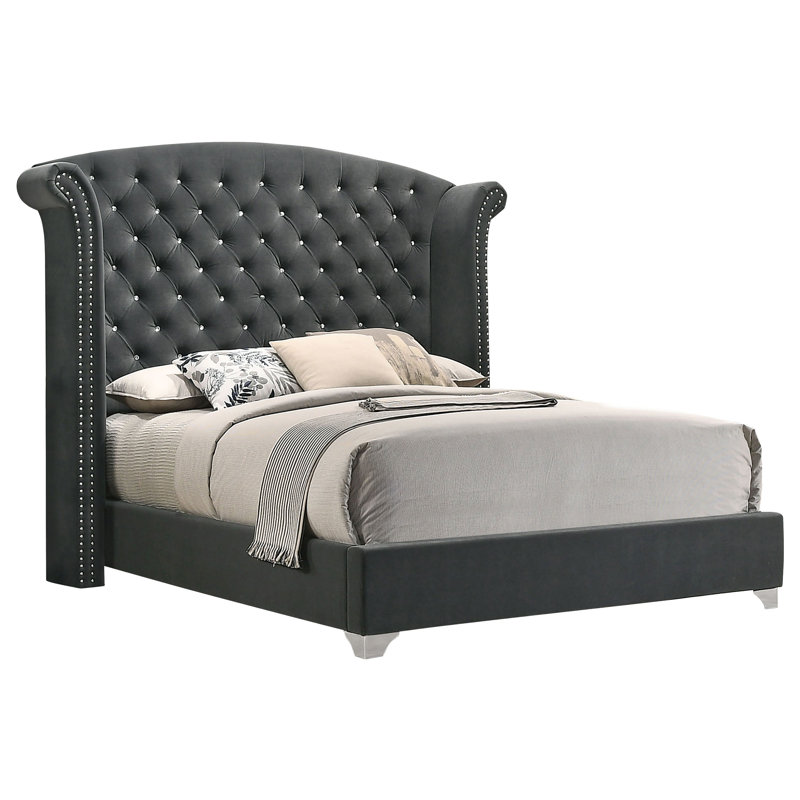 Orton Upholstered Queen Wingback Bed Grey, Gray, Queen