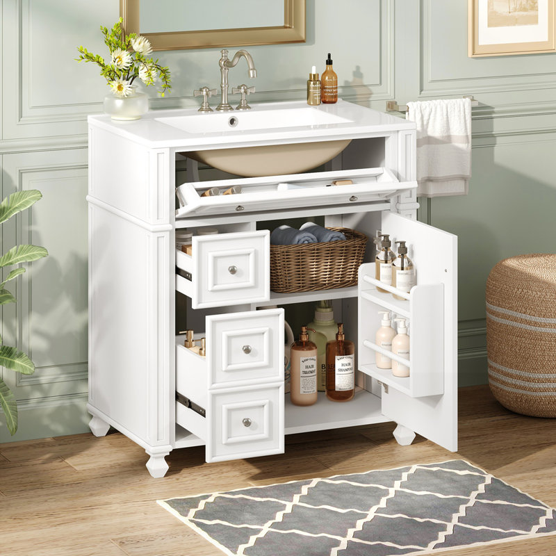 Meuble-lavabo de salle de bain avec lavabo en céramique, Blanc