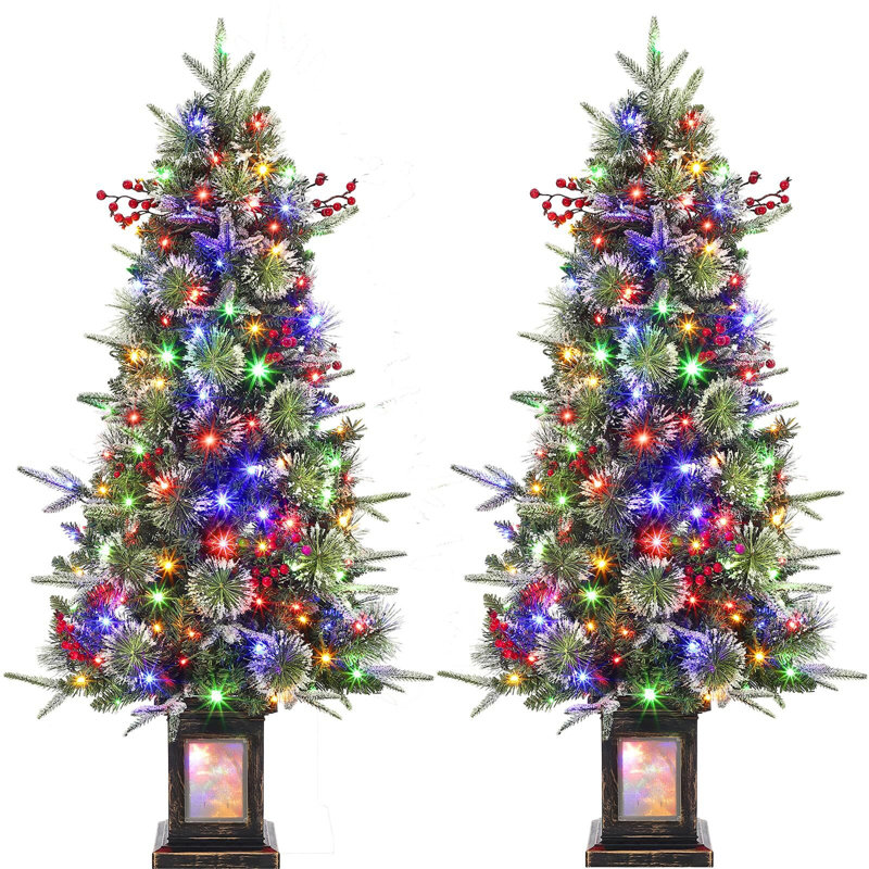 2 pièces arbre de Noël artificiel 4,5 pi avec 200 lumières DEL multicolores 4,5 pi.