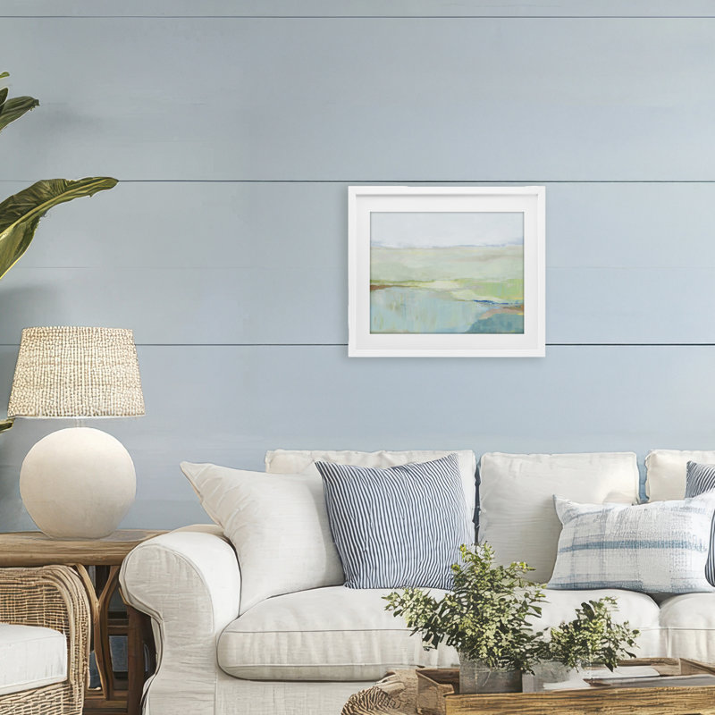 «Spring Glow Landscape», reproduction d'art sous verre encadrée par Ian C., H 13 po x l 16 po, Cadre blanc côtier