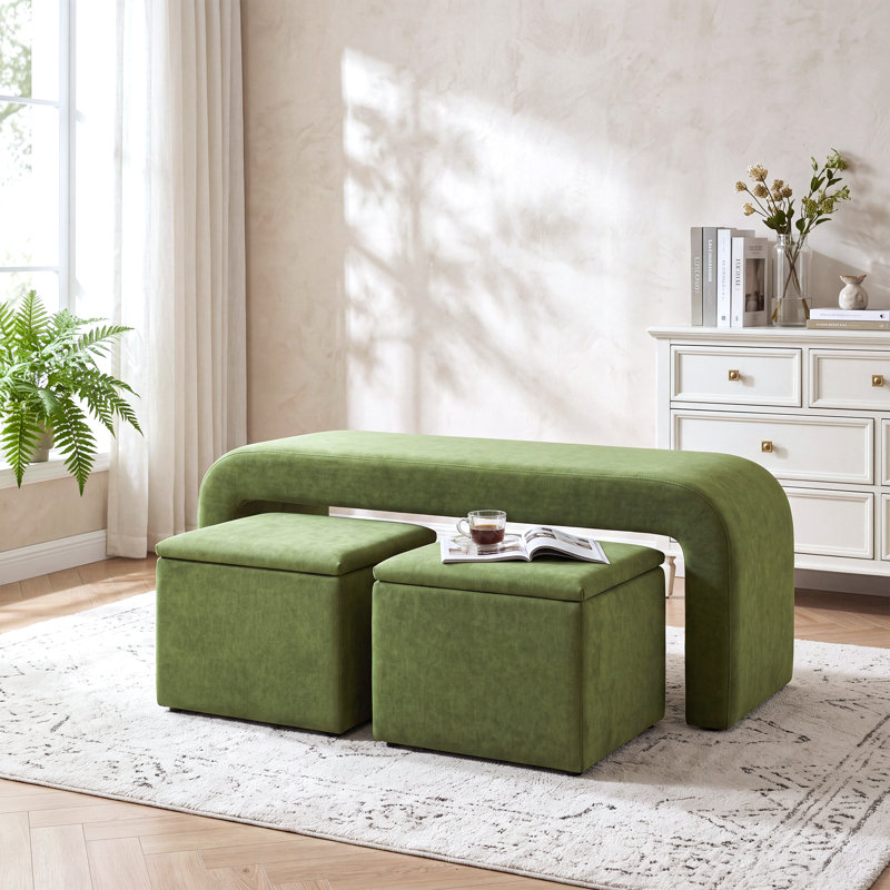 Ensemble de banc rembourré en velours 3 pièces l 47,6 po, sans assemblage, Vert