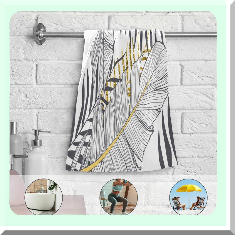 Golden Jungle Palm Leaf Hand Towel Set - Soft & Absorbent 16x30 in Guest Towels for Bathroom & Kitchen Decor