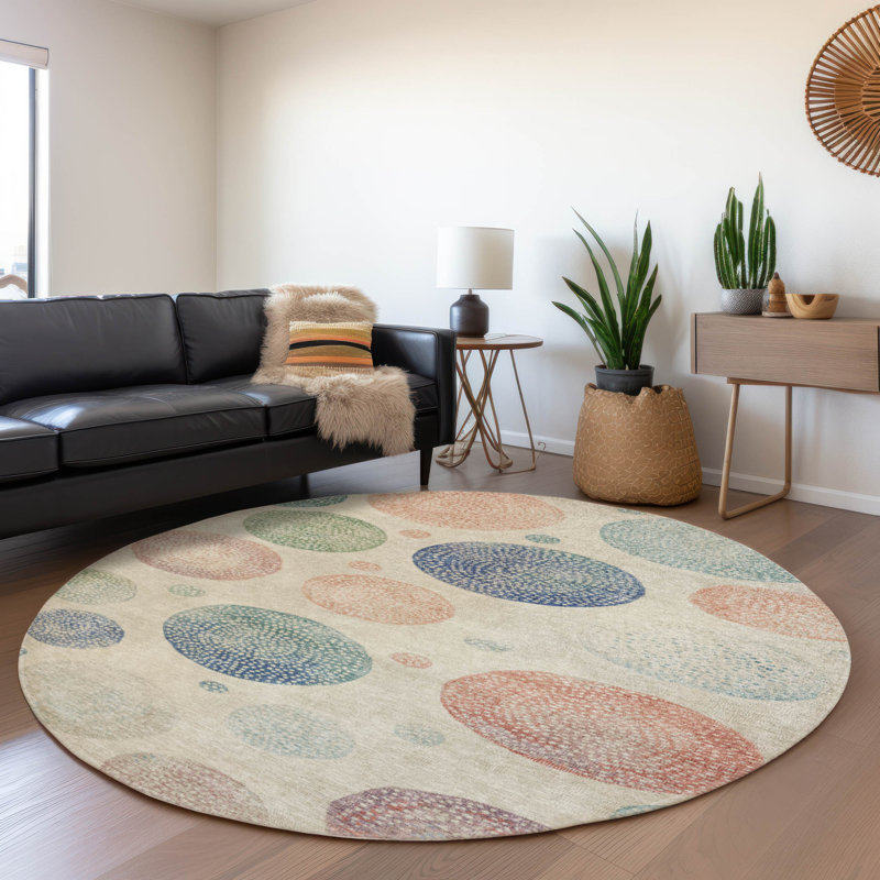 Tapis ivoire Xhevrie intérieur / extérieur lavable à la machine, Round 8'