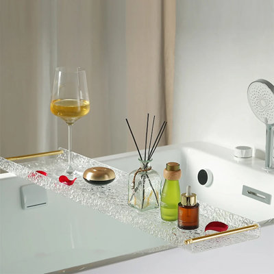 Acrylic Water Ripple Bathtub Tray Bathroom Caddy Shelf with Gold Handles