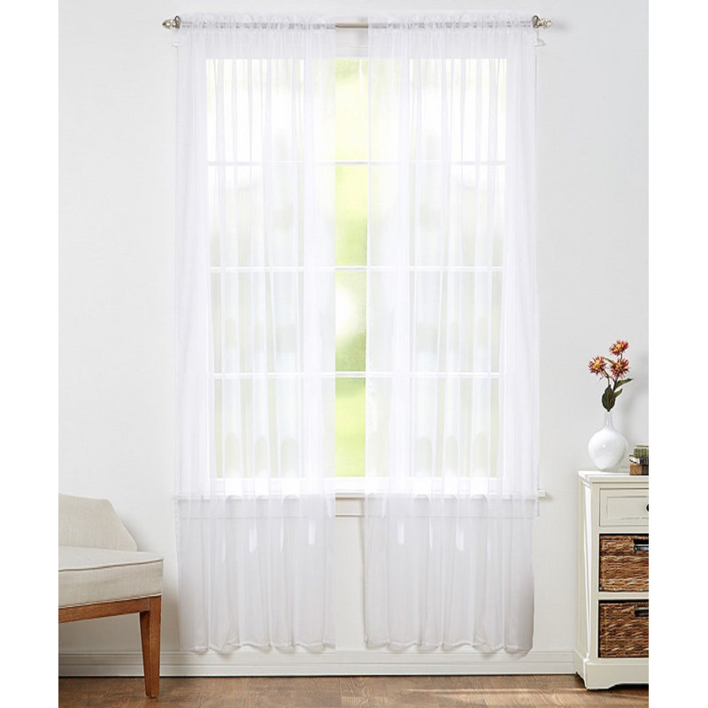 Ensemble de rideaux transparents unis avec passe-tringle, Blanc
