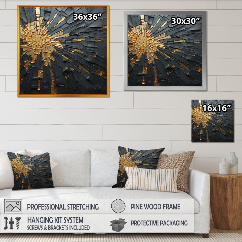 Noir et or abstrait méditation II - peinture abstraite, art mural, H 24 po x l 24 po, Cadre photo unique, Black