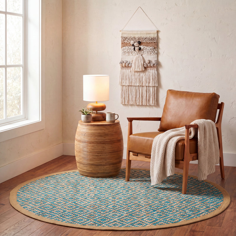 Derouen Natural Fiber Hand Woven Jute Southwestern Rug, Round 6'