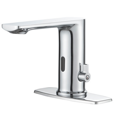 Automatic Touchless Single Hole High Arc Bathroom Faucet With Temperature Mixing Valve In Polished Chrome
