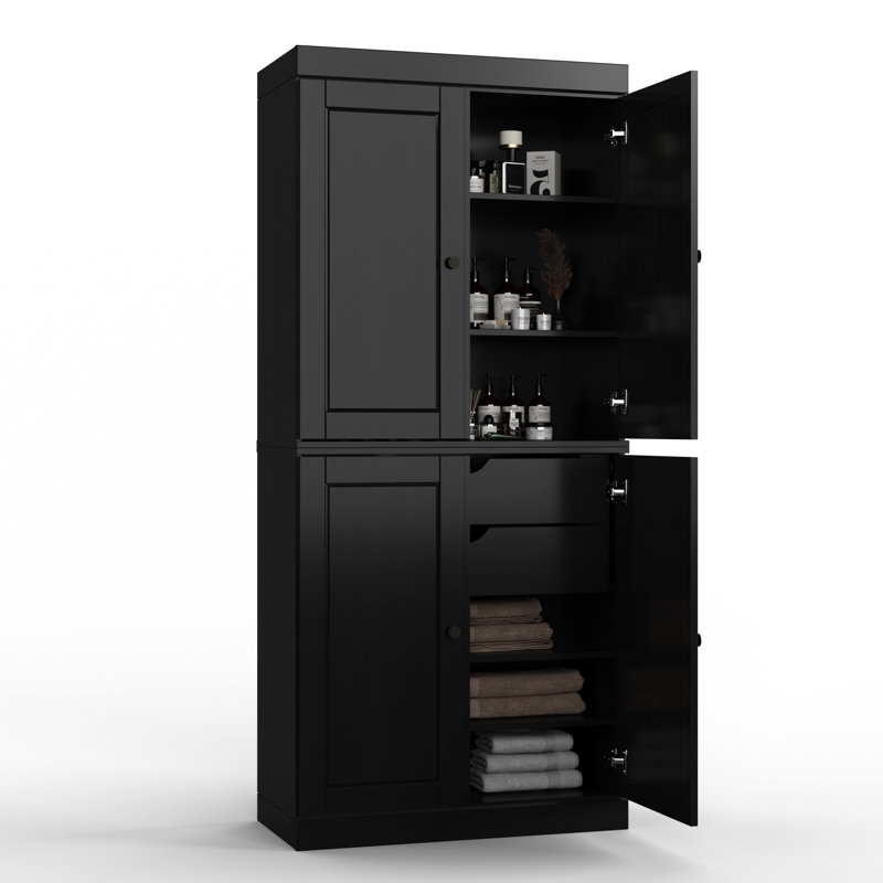 32" W x 71.5" H 100% Solid Wood Freestanding Bathroom Linen Cabinet with Doors, 2 Drawers & Adjustable Shelves – Modular Storage Organizer
