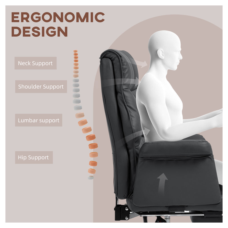 Fauteuil de bureau ergonomique en cuir de polyuréthane avec repose-pieds HOMcom