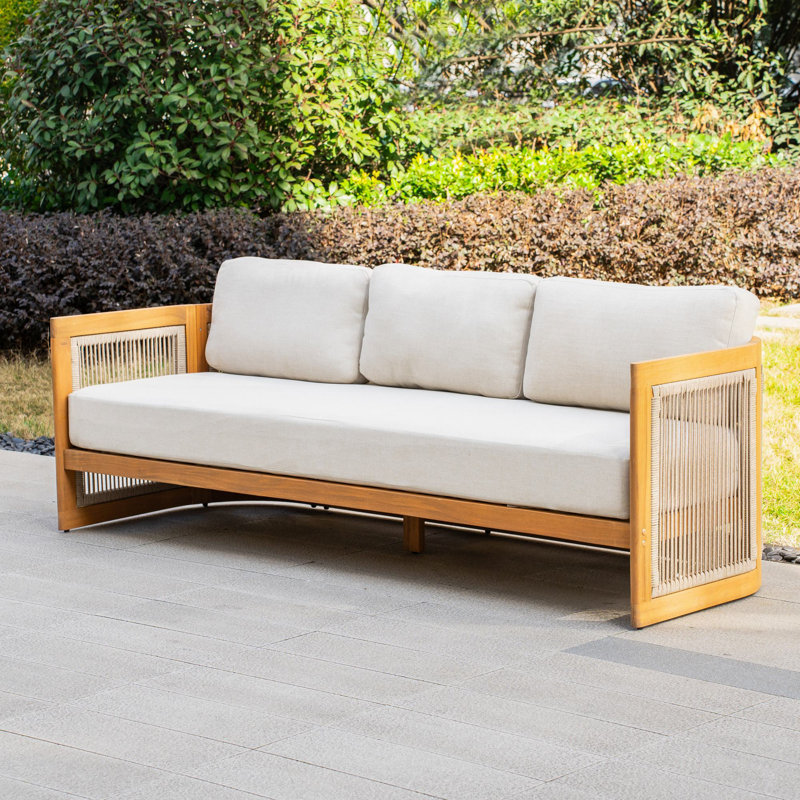 Brewsty Acacia Wood Patio Sofa With Cushions