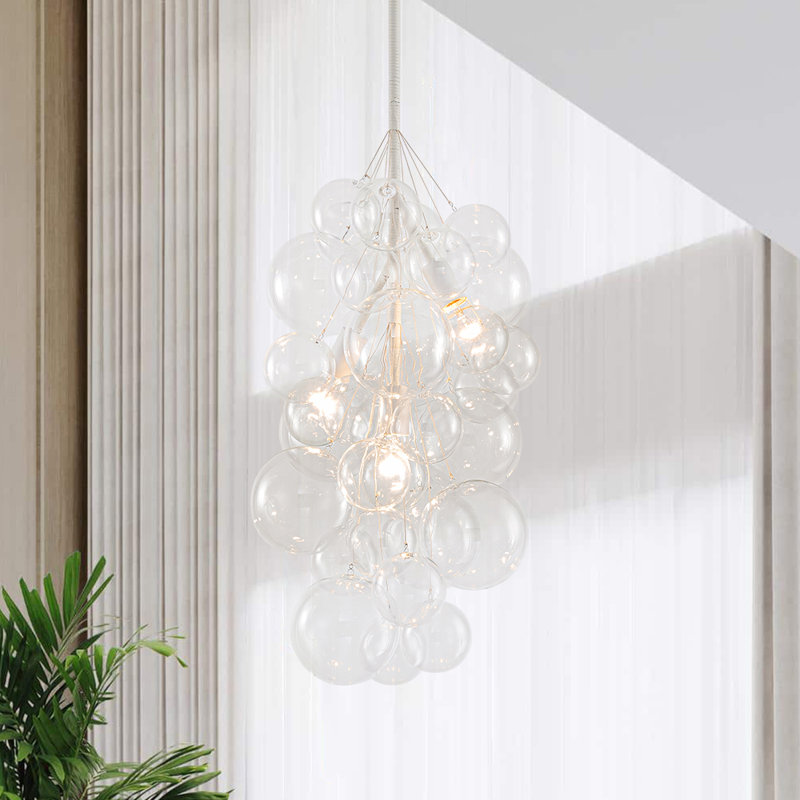 Lelaina 3 - Light Cluster Bubble Glass Chandelier, White, Clear