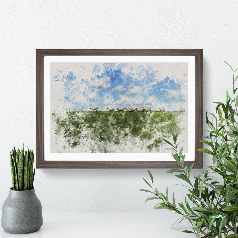 Flock of Sheep Vol.4 - Picture Frame Graphic Art, 36cm H x 48cm W x 2cm D, Walnut Framed