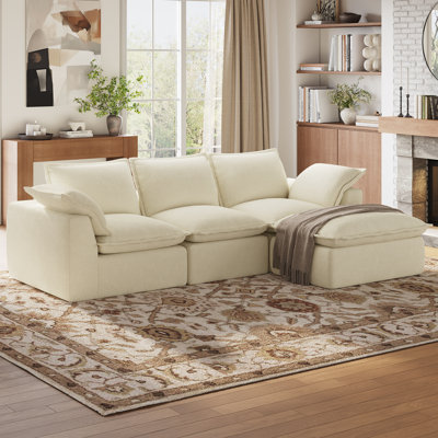 Boneless 105.5" Cloud Boneless Sectional Couch L-Shaped, Modular Cloud Couch with Deep Seat & Back Pillow, Compressed Sofa with Ottoman for Living Room Bedroom, Free Combination, No Assembly Required