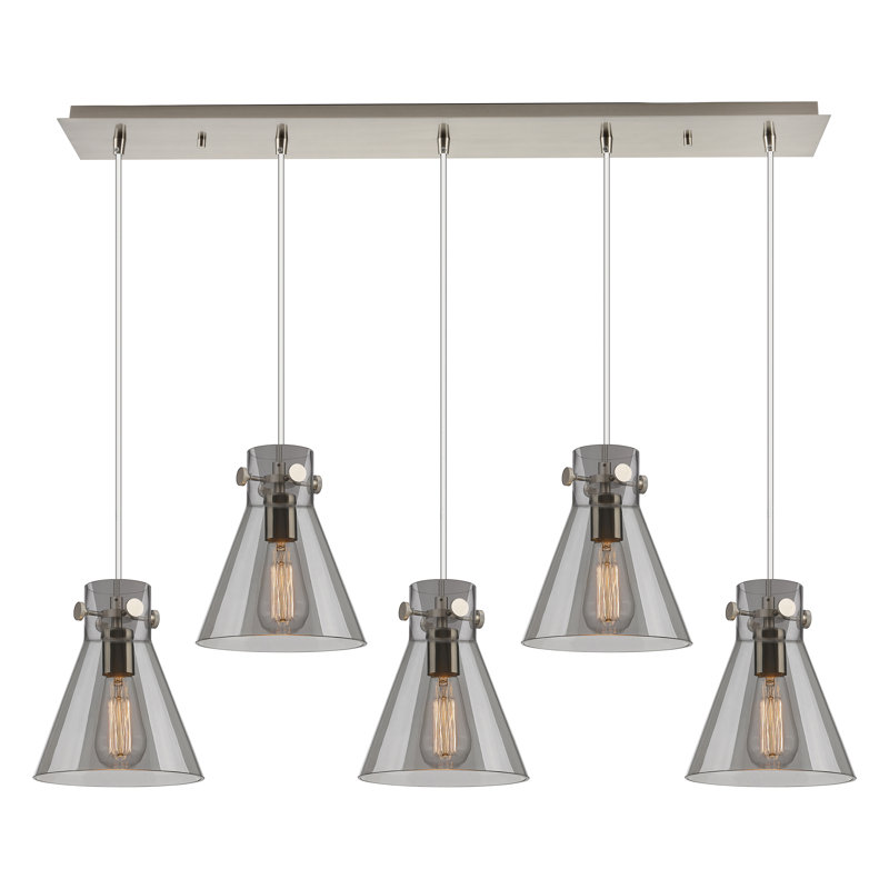 Luminaire suspendu conique à 5 lumières Amrith, Gris fumée clair, Nickel satiné brossé