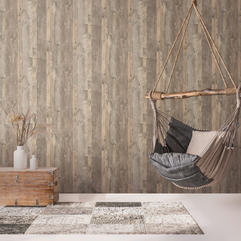 Woods and Wicker Collection Drift Wood Effect Wallpaper Roll, Brown