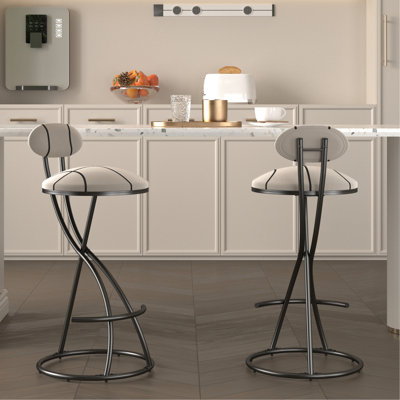 Counter Height Striped Bar Stools, Of 2 With Modern Velvet Upholstery, Ergonomic , Footrest, Stable Base, 220 Pounds Loading, Indoor Use For Pubs Stools Kitchen Island, Lightweight Frame, - Slip Foot