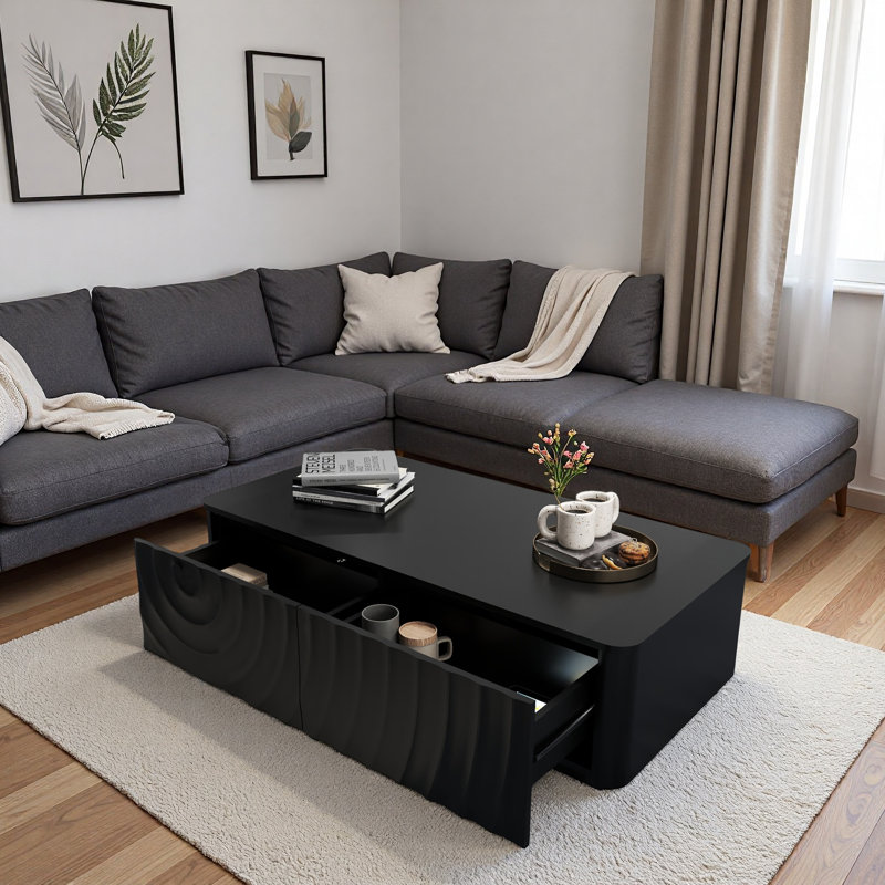 Table basse 2 tiroirs Modern, Noir