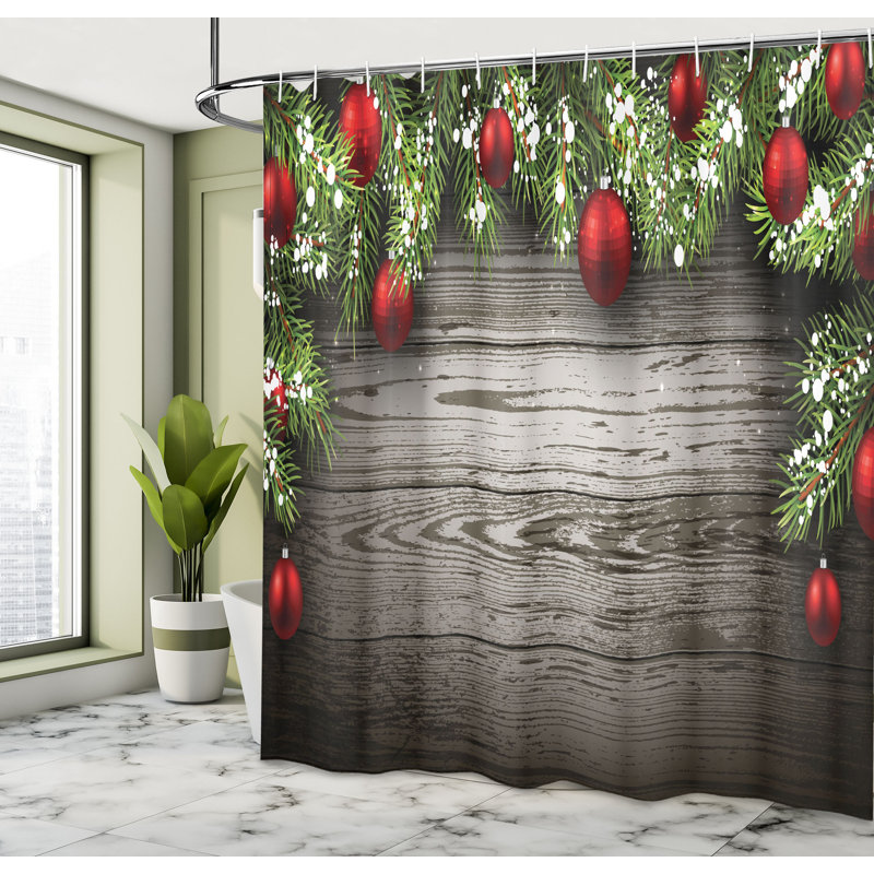 Rideau de douche simple en sapin de noël rouge, H 84 po x l 69 po