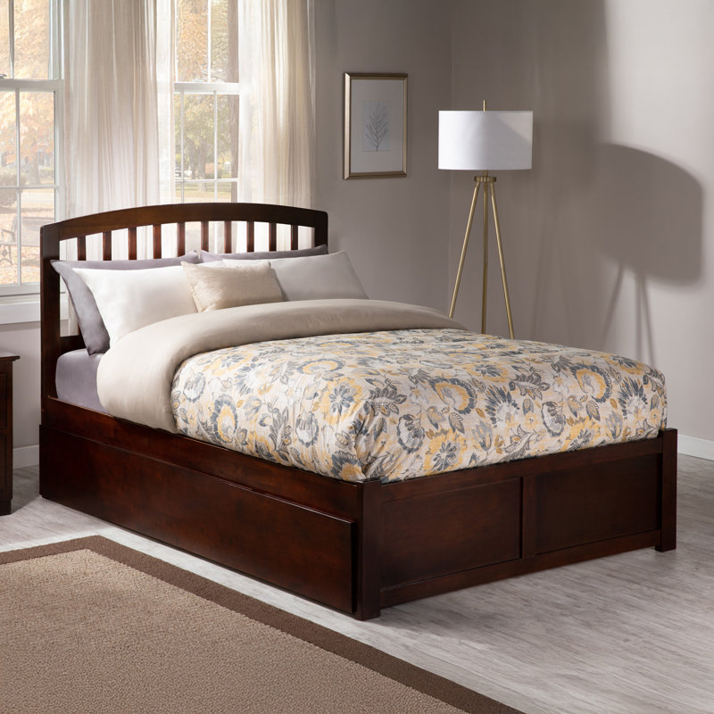 Starkington Solid Wood Platform Bed with Panel Footboard and Trundle, Queen, Walnut