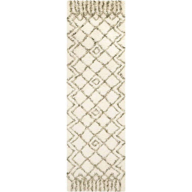Benyam Hand Tufted Nz Wool/Cotton Geometric Rug in Ivory/Green
