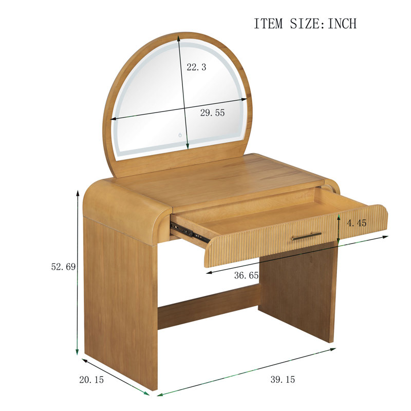 Meuble-lavabo moyen moyen avec miroir et tiroir à DEL, Naturel