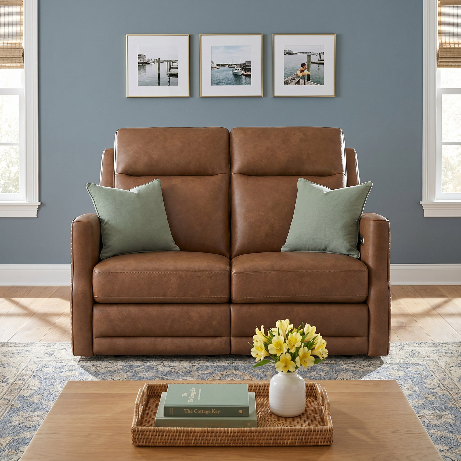Henri 56" Genuine Leather Reclining Loveseat, Gray