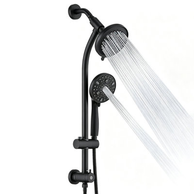 Ensemble de douche à double pommeau haute pression, pommeau de douche effet pluie avec douchette à main, barre de douche coulissante sans perçage de 66 cm, flexible de 1,5 m et inverseur à 3 voies, chromé, robinetterie non incluse