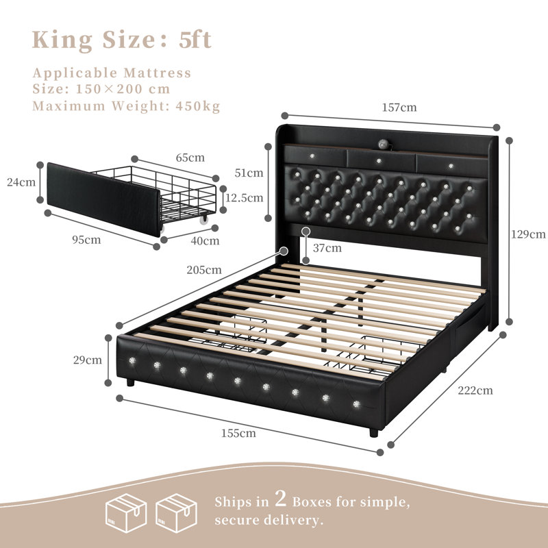 Upholstered Bed, King(5'), Black