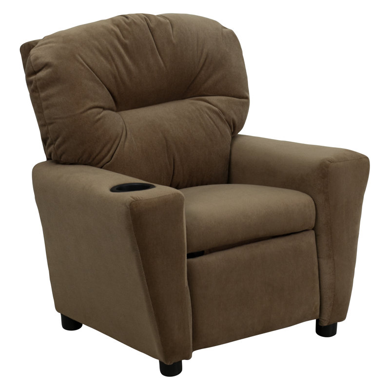 Contemporary Kids Recliner with Cup Holder, Microfiber - Brown