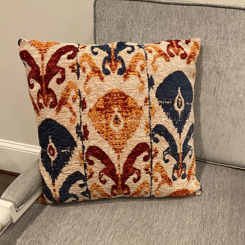 Ensemble de coussins décoratifs faits à la main en chenille Herat oriental, Géométrique, Ivoire ivoire