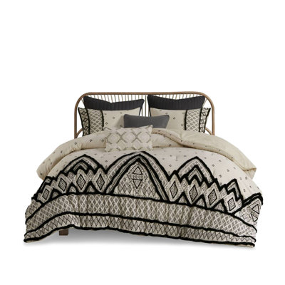 Ink+ivy Bedding Collection - 3 Pieces, Full/queen, Cotton And Flax Linen Blend With Black Diamond Print Textured Chenille Trim For A Relaxing Peaceful Bedroom Full/queen Size Comforter Blend,