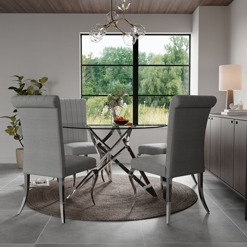 Table de salle à manger ronde en verre transparent de 47 pouces avec base, Argent argent