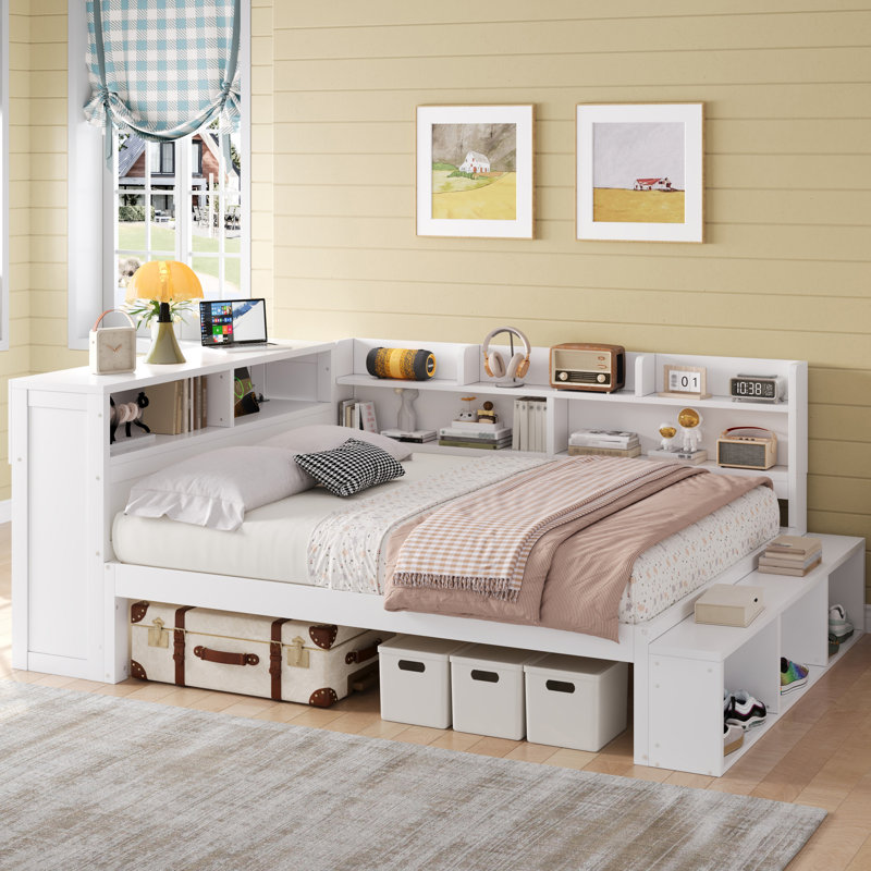 Daybed With Usb Ports And Storage Shelves, White