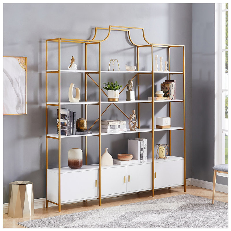 Bibliothèque de bureau polyvalente à 4 niveaux de 78 pouces avec fonction de rangement et de présentation, parfaite pour organiser et mettre en valeur votre collection