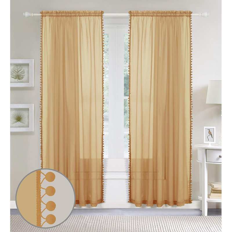 Aeian Semi Sheer Curtain Pair, 60" W x 84" L, Gold