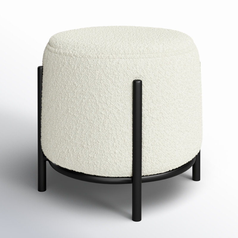 Formentera White Polyester Upholstered Iron Accent Stool