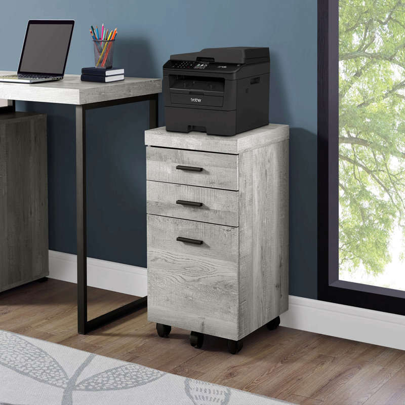 Classeur, mobile à roulettes, tiroirs de rangement, support pour imprimante, bureau, bureau, stratifié gris, contemporain, moderne
