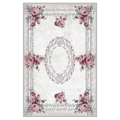 Runner Marasco Oriental Machine Woven 2'7"" x 6'7"" Polyester Area Rug in Gray/Pink/Beige -  East Urban Home, 4328E4EF84424A2FBBF0E193482E0BBF