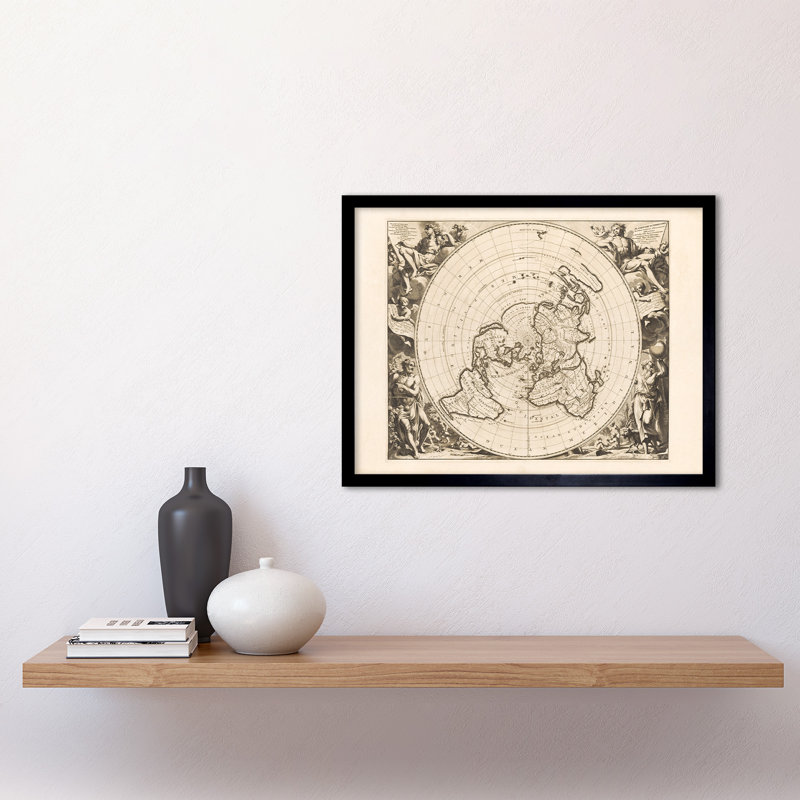 Jacques Cassini Flat Earth Map 1713 Sepia Terrestrial Planisphere - Single Picture Frame Print, 43.30cm H x 33.30cm W