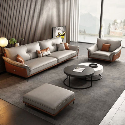 Ensemble de salon en cuir véritable 3 pièces