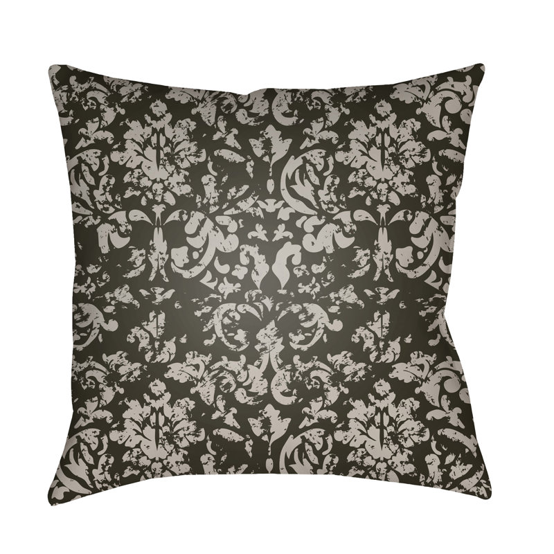 Damask Outdoor Throw Pillow, Black
