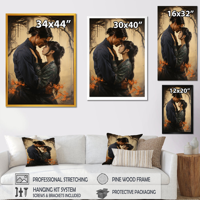 Amour japonais, couple de flammes jumelles I, Toile tendue, H 40 po x l 30 po x P 1,5 po