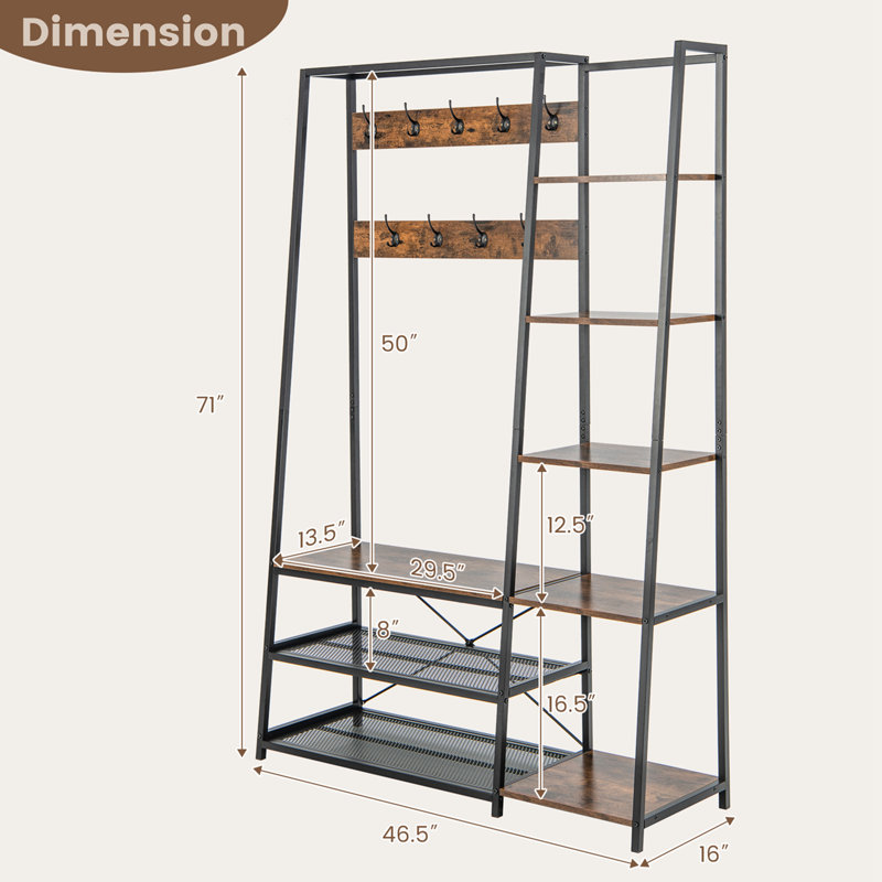 Tiyah Freestanding 9 - Hook Coat Rack