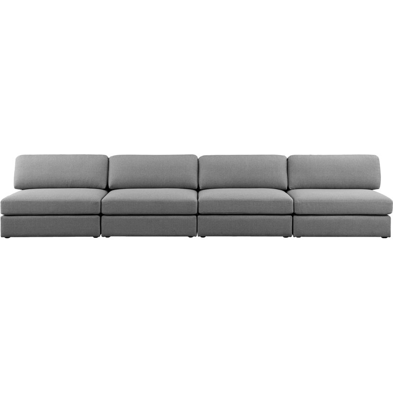 Canapé modulaire sans accoudoirs Hurman, Tissu gris texturé en lin