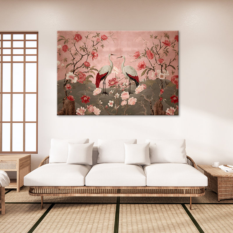 Mural, Chinoiserie Flowers And Birds - Wrapped Canvas Print, 70cm H x 100cm W